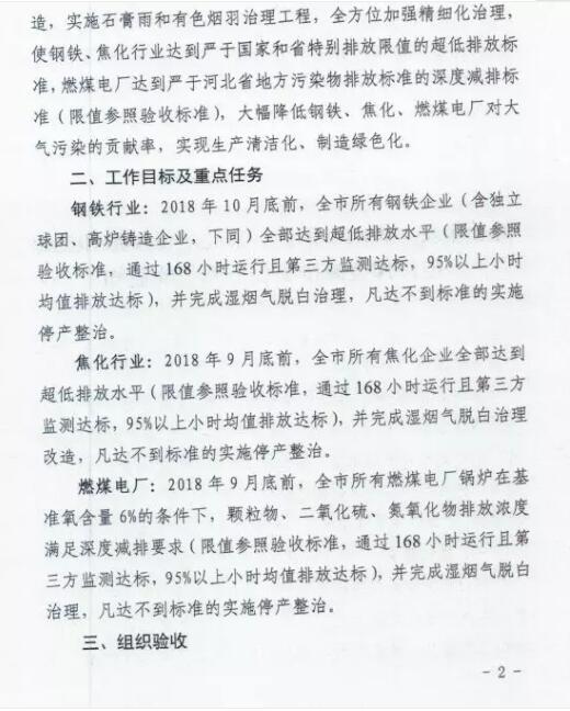 河北省鋼鐵、焦化、燃煤電廠深度減排攻堅(jiān)方案